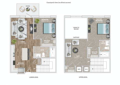 Floor plan for 2 beds, 2 baths, 1195 sqft